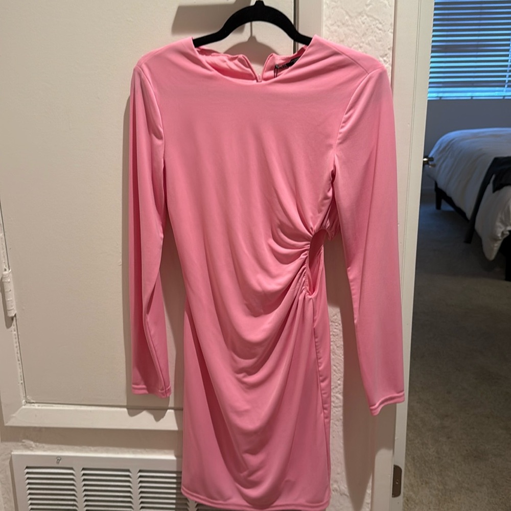 Pink Zara short dress with heart shaped cutout on waistline